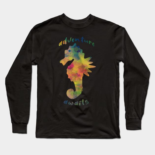 Adventure awaits colorful sea horse summer vibes Long Sleeve T-Shirt by BoogieCreates